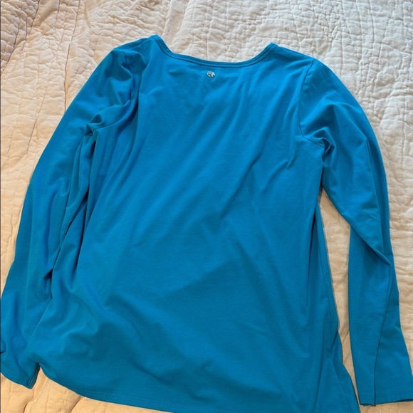🌴 Lilly Pulitzer TARINA LONG SLEEVE TEE Luxletic Twist Turquoise Shore XL 👟 - Picture 7 of 11